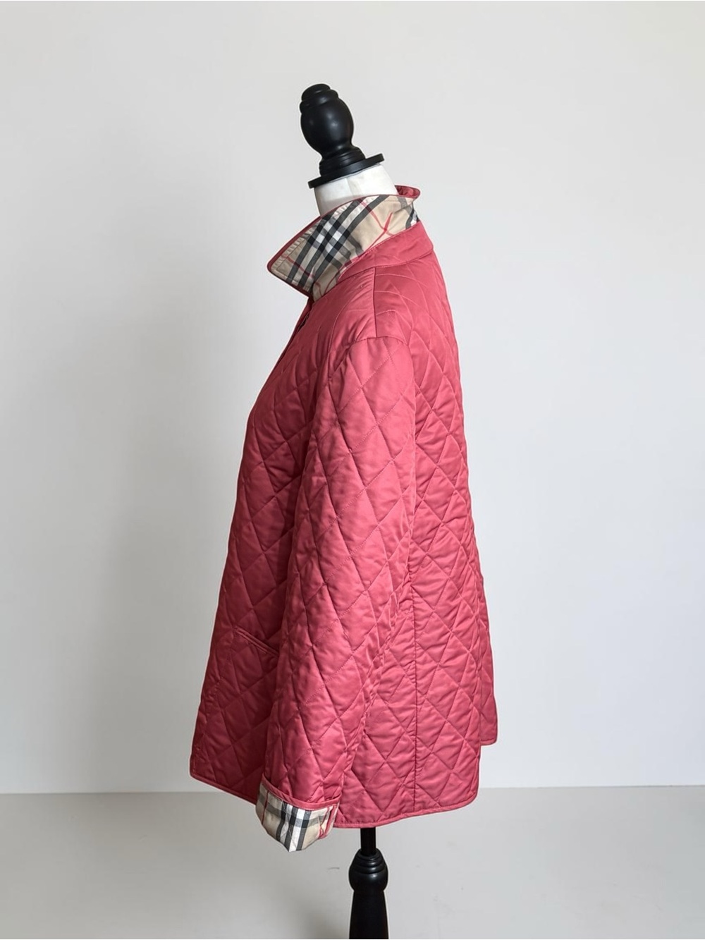 Burberry London Coral Pink Diamond Quilted Nova Check Lined Jacket Large *Flaws - Picture 2 of 16